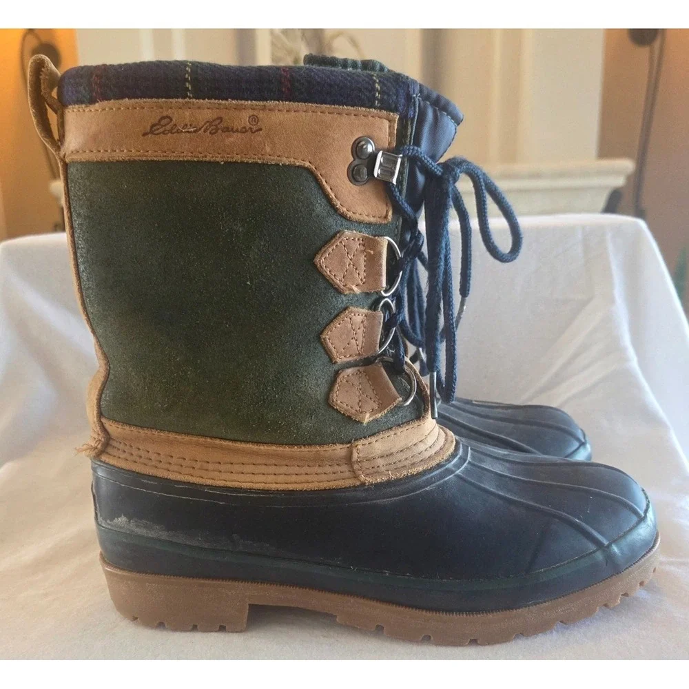 Eddie Bauer Womens Duck Boots Plaid Lined Waterproof Winter Snow Size 8